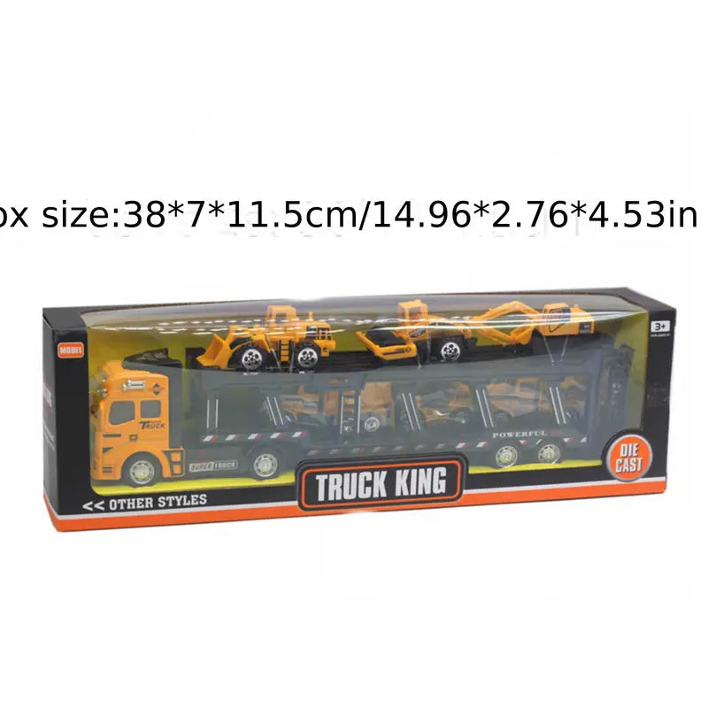 Truck King Die-Cast Toy Set – 32cm Semi-Truck with 6 Mini Construction Vehicles