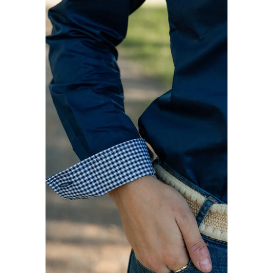 Black Colt – Jane Shirt | Navy with Navy Gingham Contrast