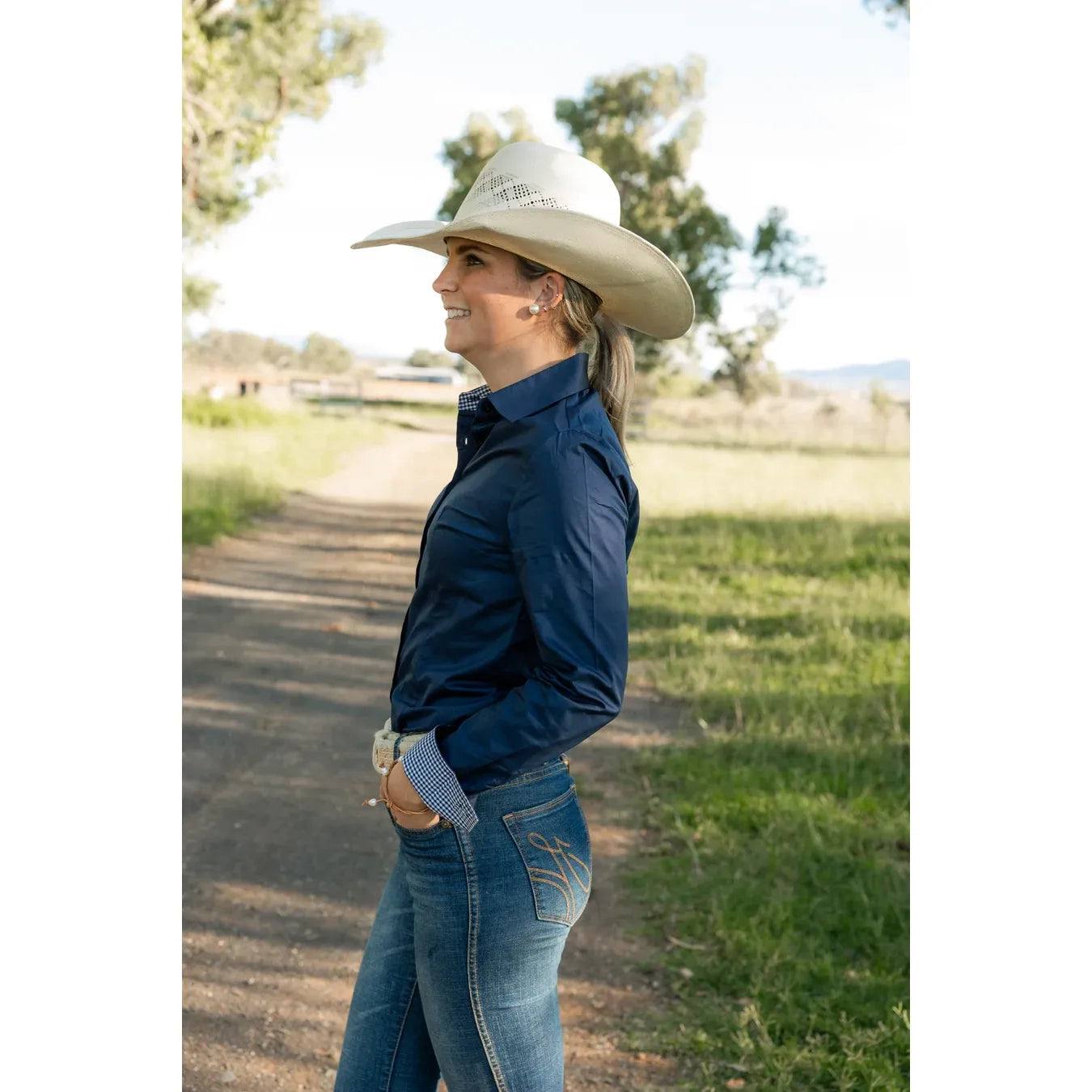 Black Colt – Jane Shirt | Navy with Navy Gingham Contrast