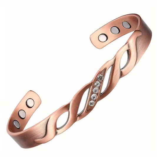 Twisted Style Copper Bangle with Clear Stones – Magnetic Therapy Bracelet