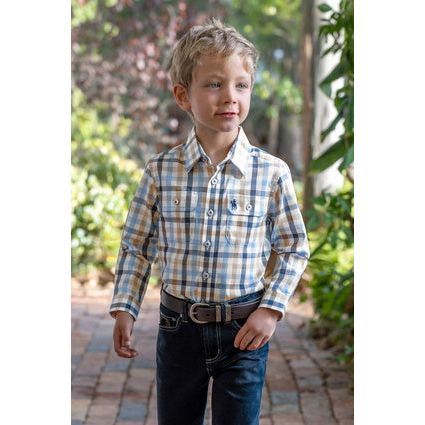 Thomas Cook Boy’s Jesse Check 2-Pocket Long Sleeve Shirt – Navy/Tan