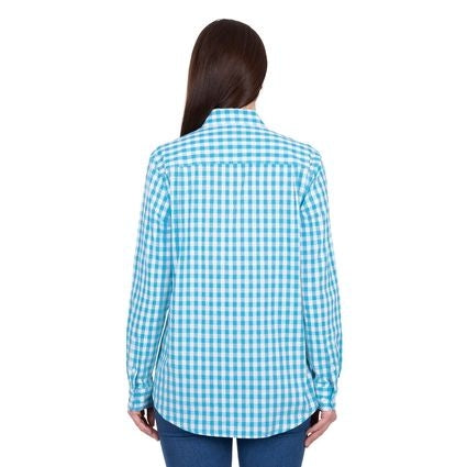 Hard Slog Women’s Fay Full Placket Long Sleeve Shirt – Blue/White