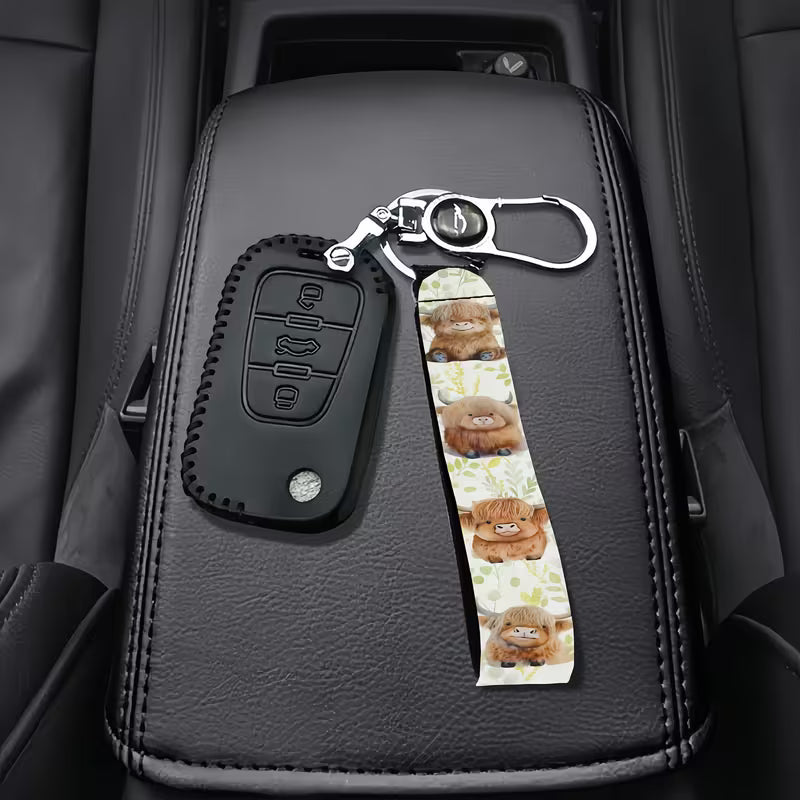 Highland Cow Pattern Wrist Keychain