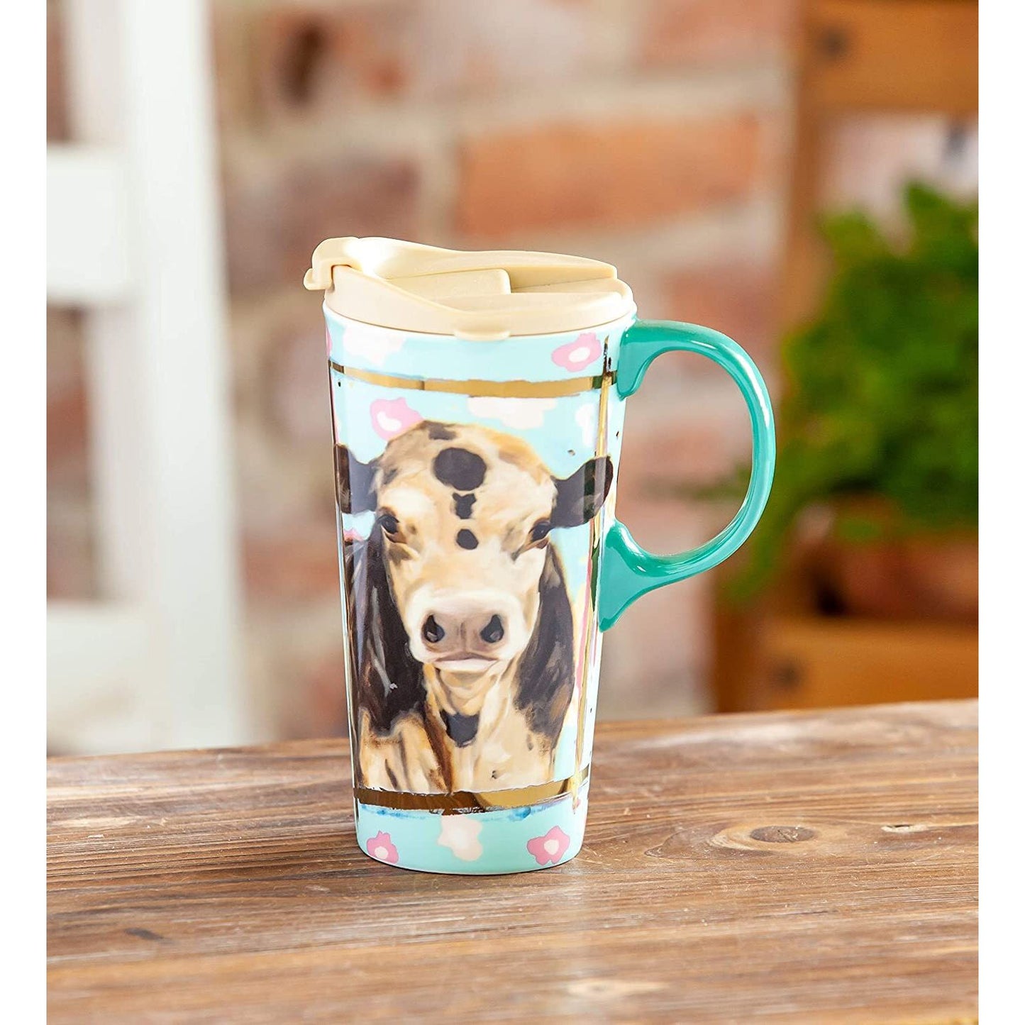 Ceramic Travel Mug with Metallic Accents – Myrtle the Cow