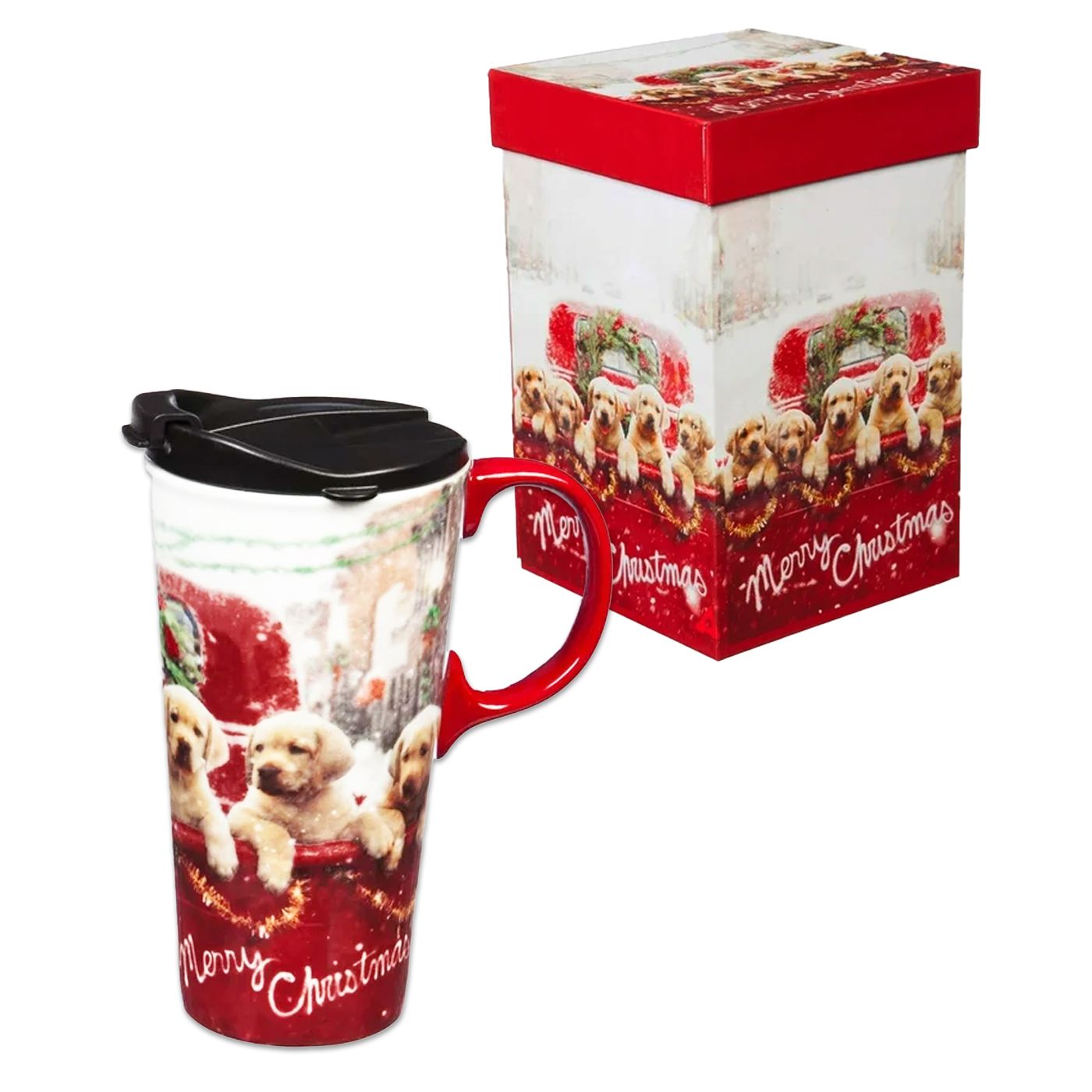 Ceramic Travel Cup Gift Box – Xmas Puppies 🐾🎄