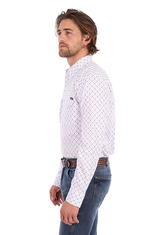 Wrangler Men’s Frederick Long Sleeve Shirt – Blue/Orange