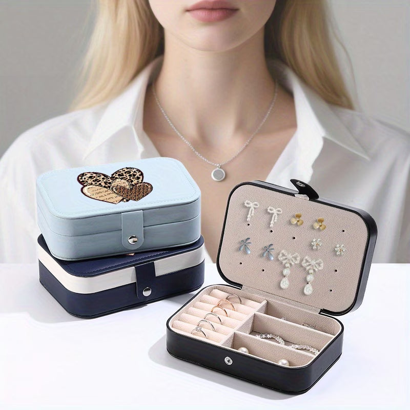 Travel Jewelry Storage Box – Leopard Print Heart Design