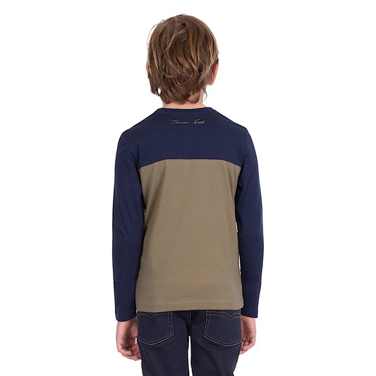 Thomas Cook Boys Karl Henley Long Sleeve Tee – Navy / Tan