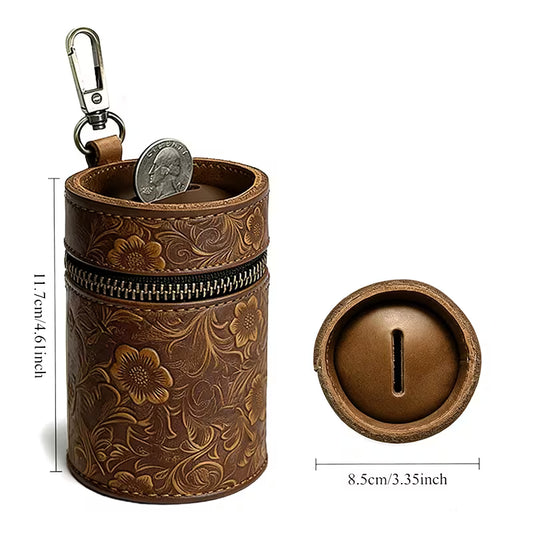 Handcrafted Top-Grain Leather Penny Bank – Coffee Brown