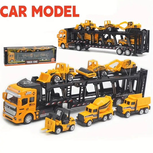 Truck King Die-Cast Toy Set – 32cm Semi-Truck with 6 Mini Construction Vehicles