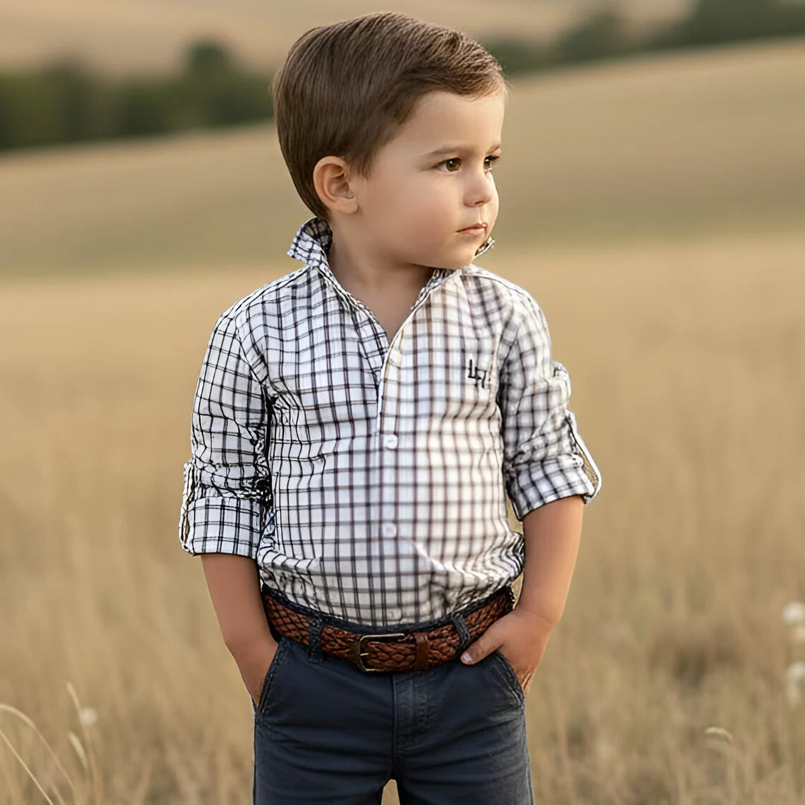 Love Henry Boys Oxford Dress Shirt – Tan Check