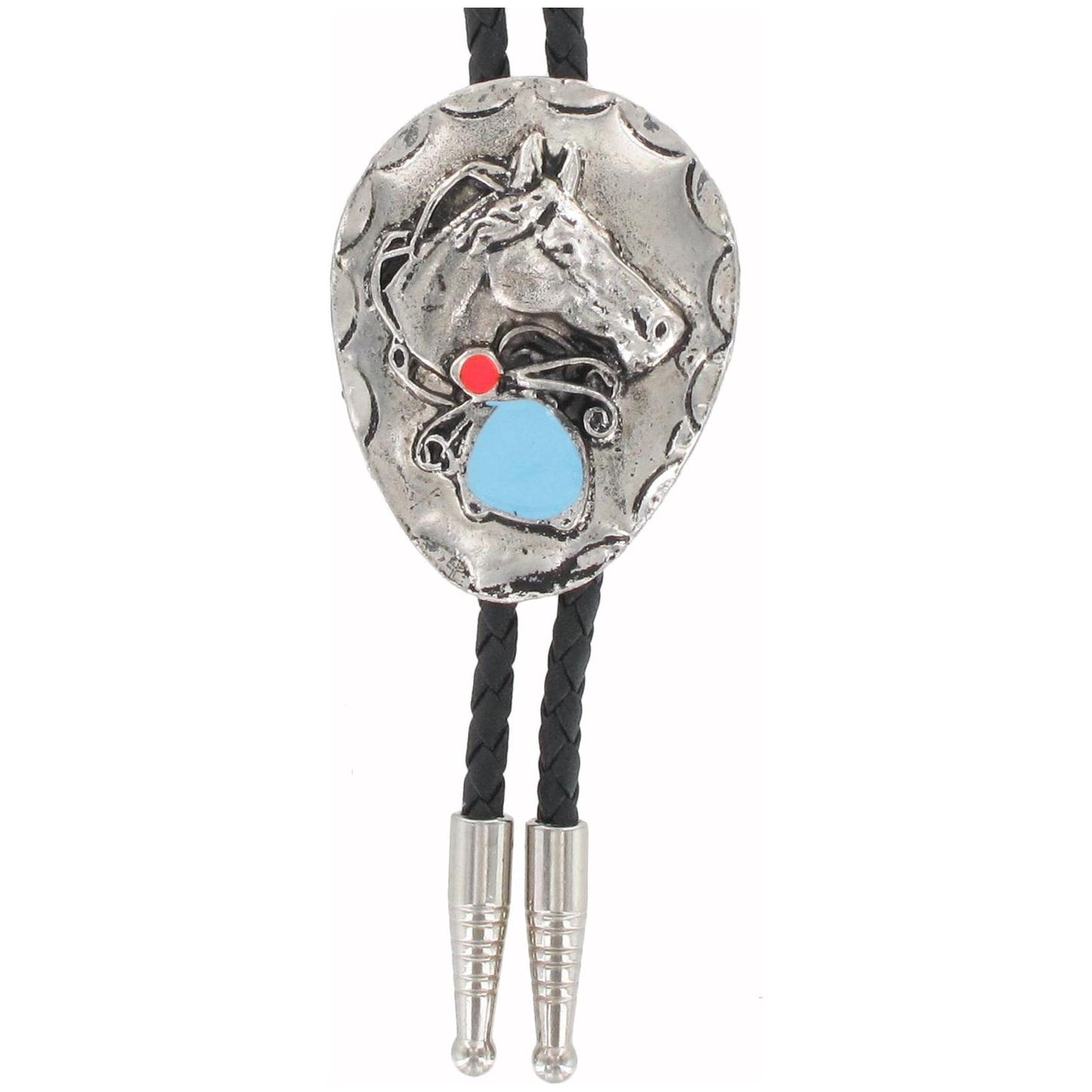 Rhodium Oval Horsehead Bolo Tie
