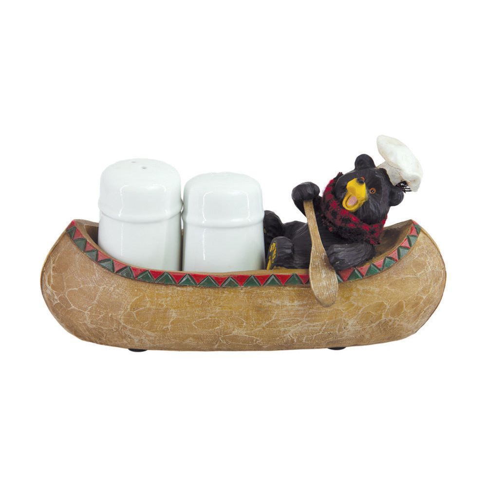 Salt & Pepper Set - Black Bear in Canoe