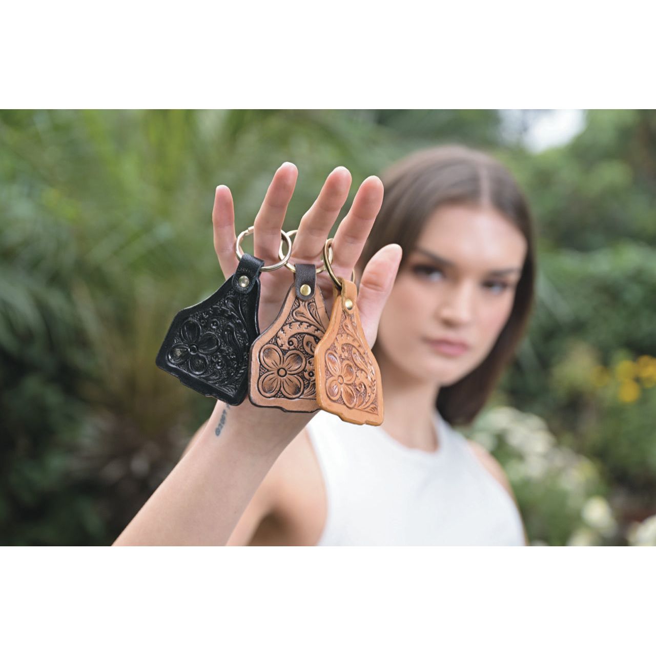 Tooling Leather Cattle Tag Keyring