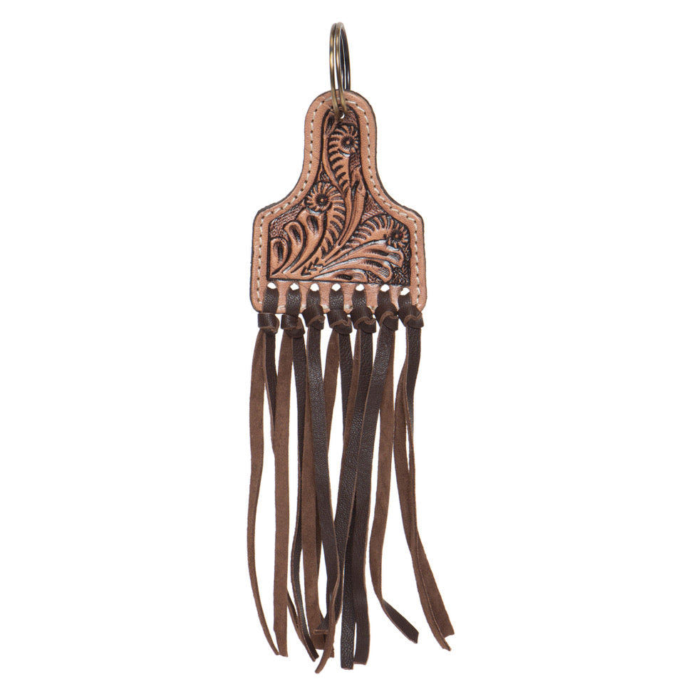 Tooling Leather Keyring with Tassels