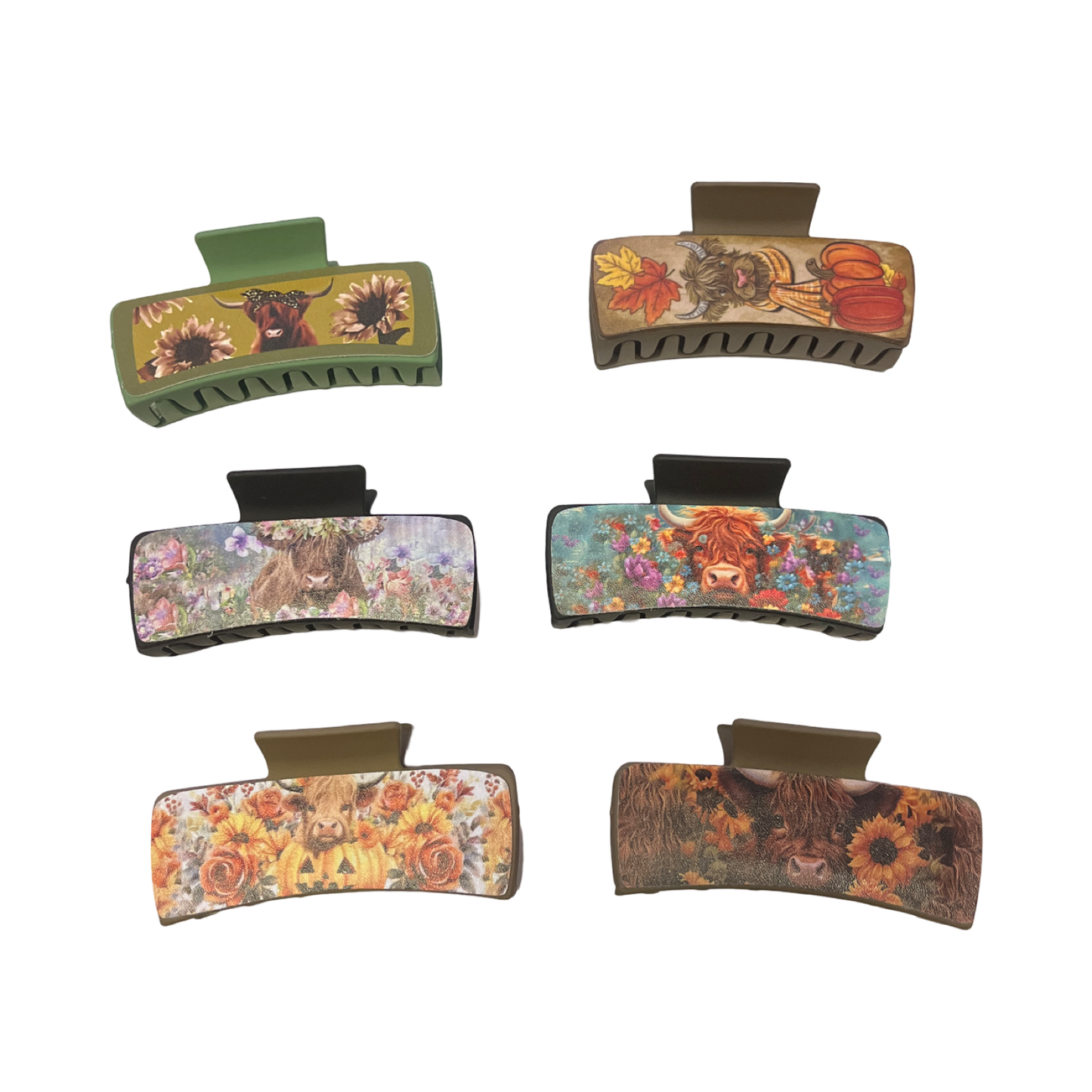 Western-Style Hair Claw Clips Set, Large Size Highland Cow Pattern