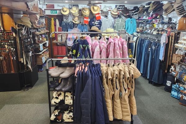 Inside photo of Lee's Country Wear Store showing range of Country Clothing