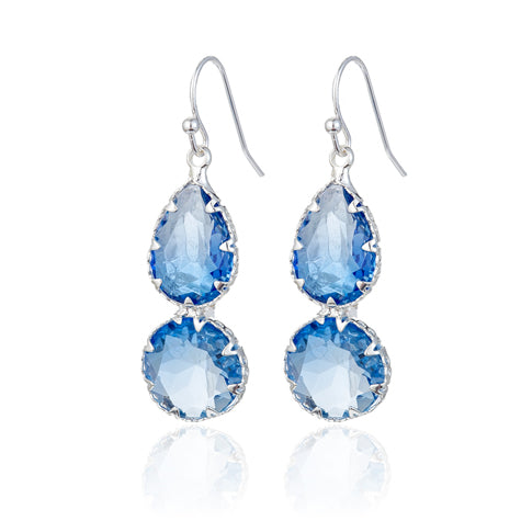 Sterling Silver Double Blue Gemstone Drop Earrings