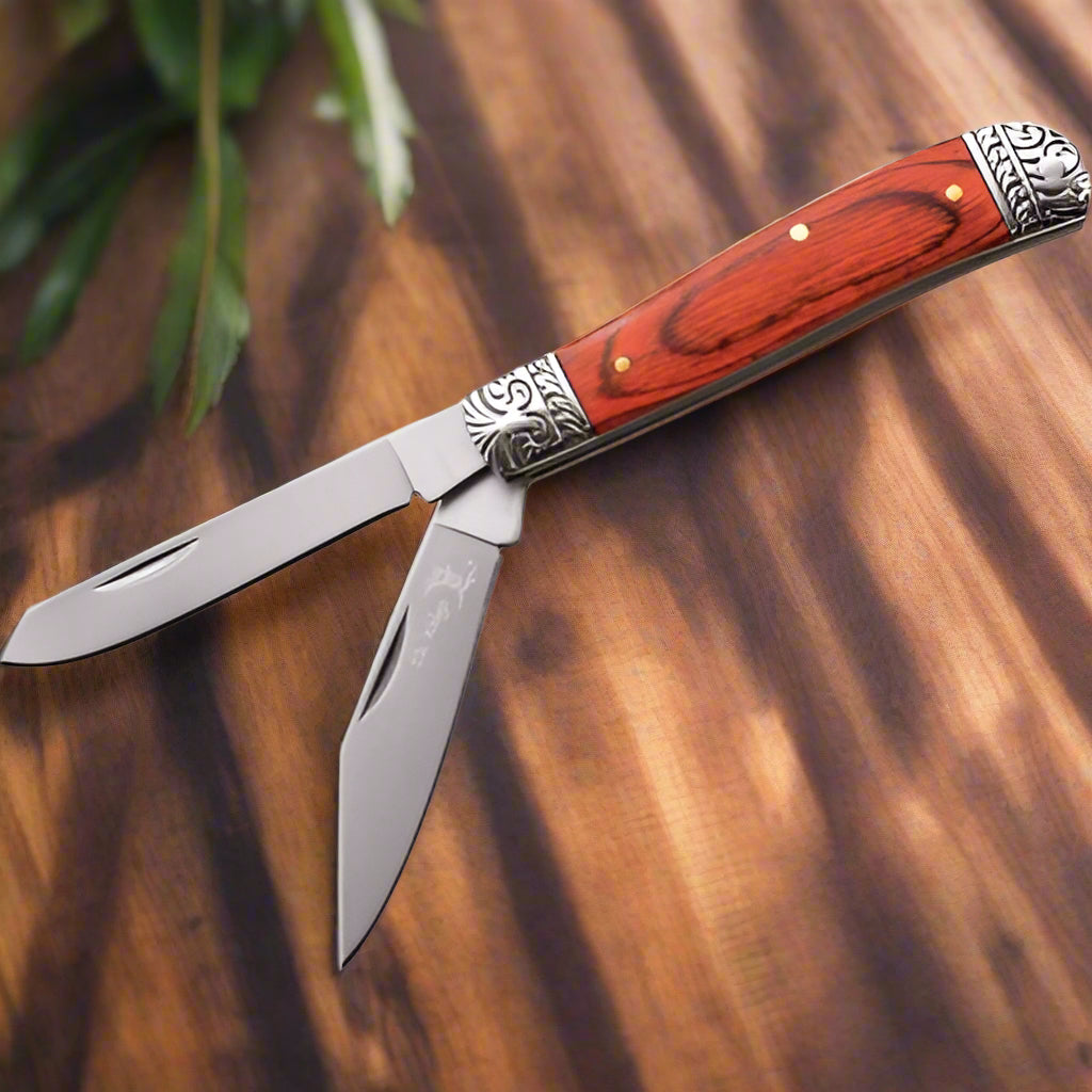 Elk Ridge - 3.5" Brown Wood Trapper Pocket Knife – Classic Folding Design