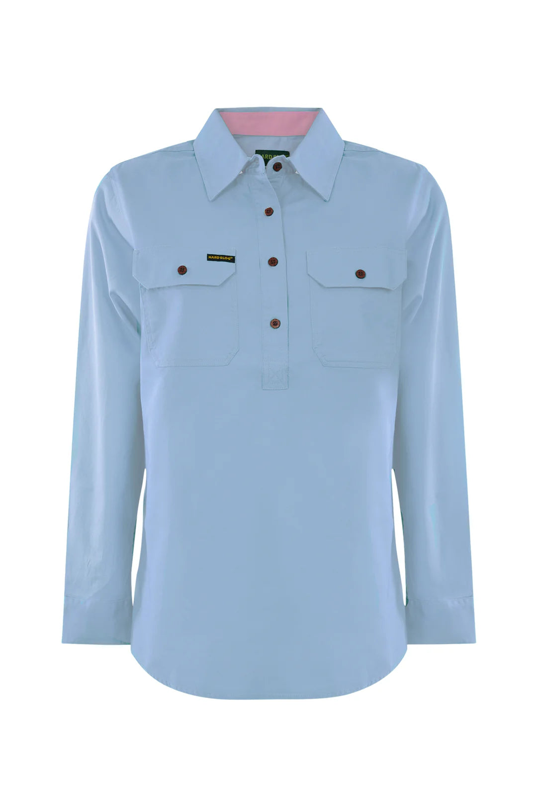 Women’s Half Placket Light Cotton Long Sleeve Shirt – Pastel Pale Blue