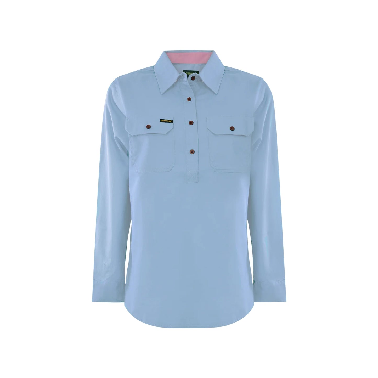 Women’s Half Placket Light Cotton Long Sleeve Shirt – Pastel Pale Blue