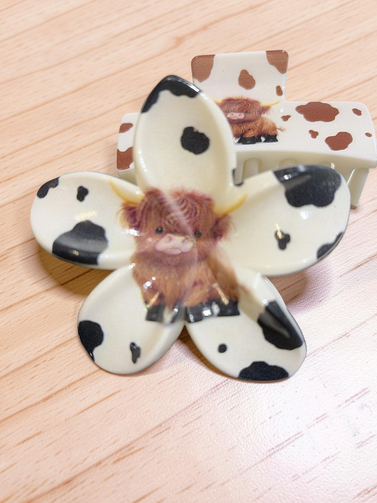 Pastoral Highland Cow Hair Claw Clips