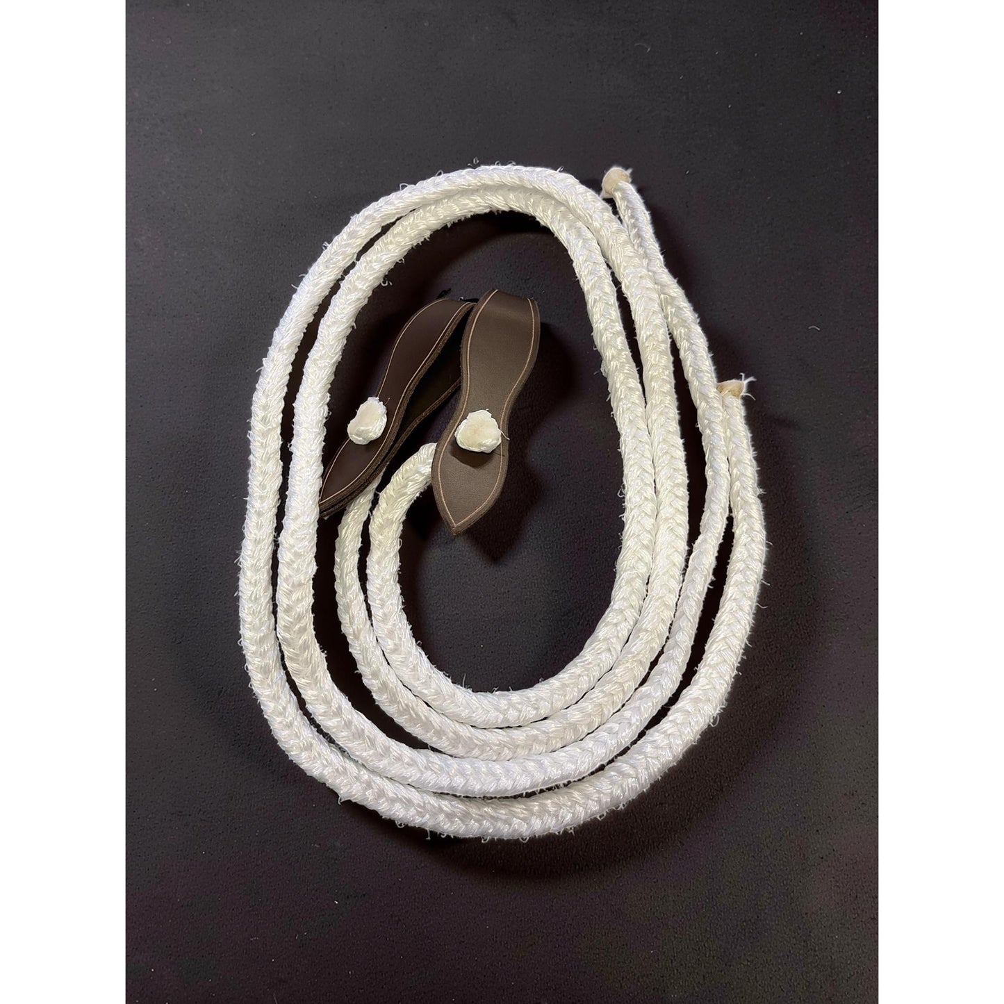 Blackie's 6-Plait White Poly Reins with Red Leather Slobber Straps