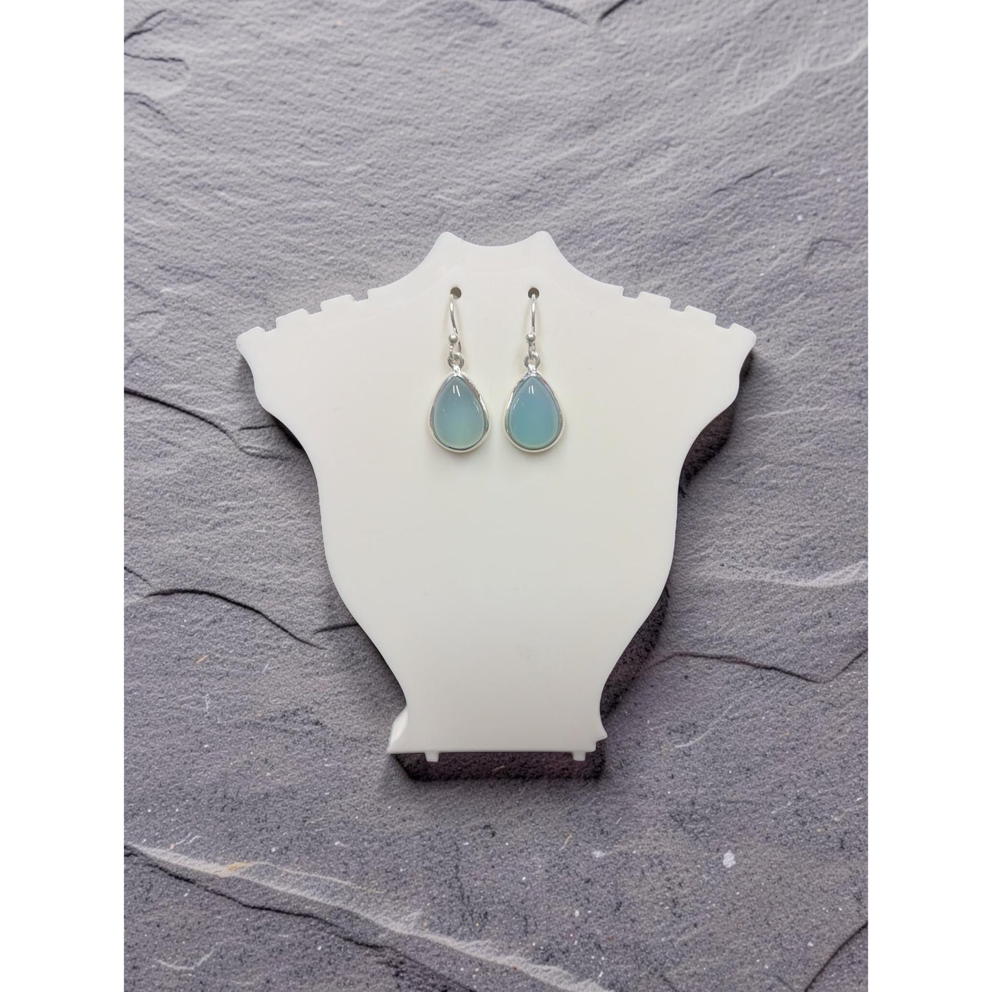 Sterling Silver Blue Stone Teardrop Hook Earrings