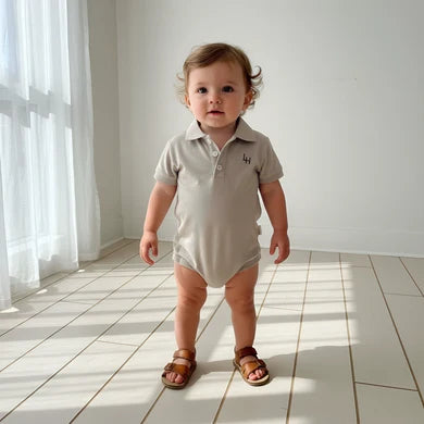 Love Henry Baby Boys Polo Romper – Beige Grey