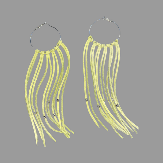 Long Leather Tassel Hoop Earings