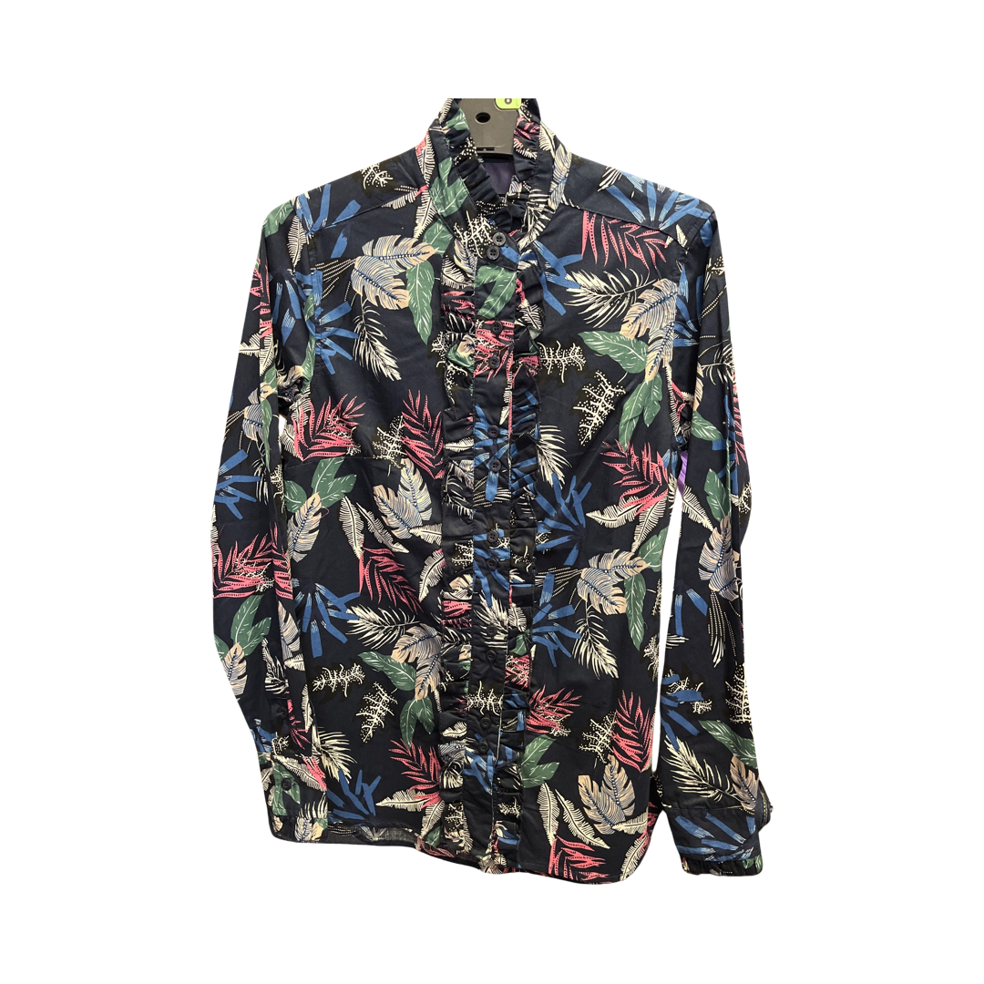 Outback - Navy Floral with Ruffle Front - LS