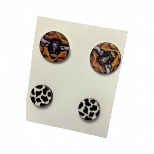 Twin Pack Timber Stud Earrings