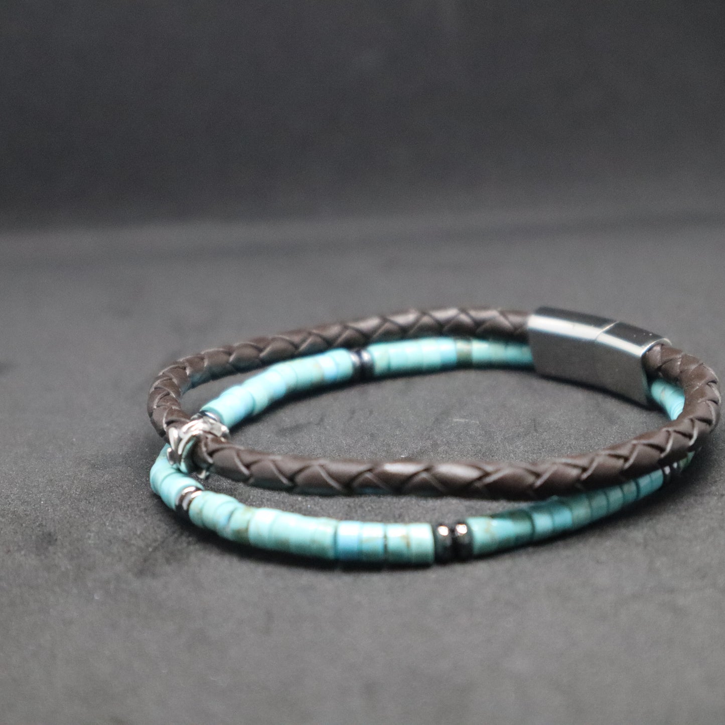 Double Leather and Beaded Bracelet