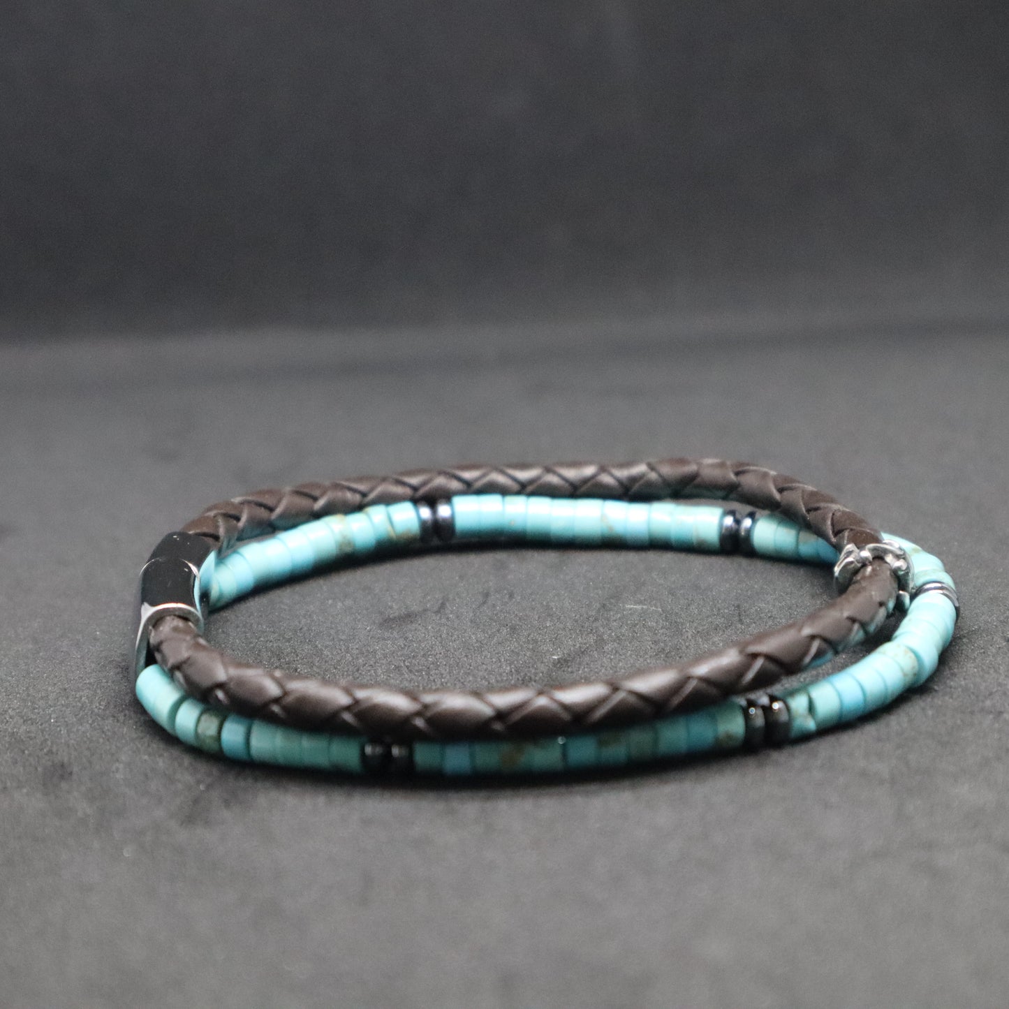 Double Leather and Beaded Bracelet
