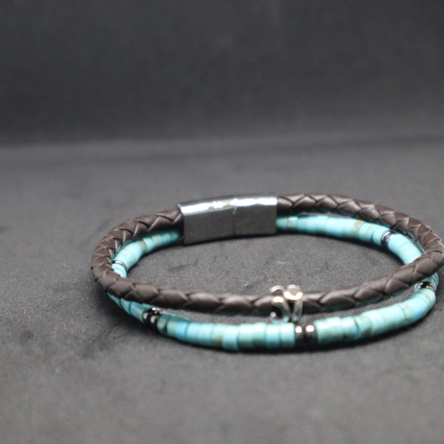 Double Leather and Beaded Bracelet