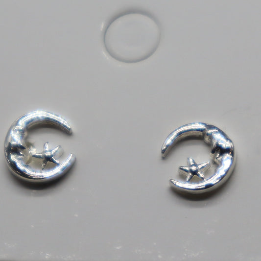 Moon & Star Sterling Silver Stud Earring