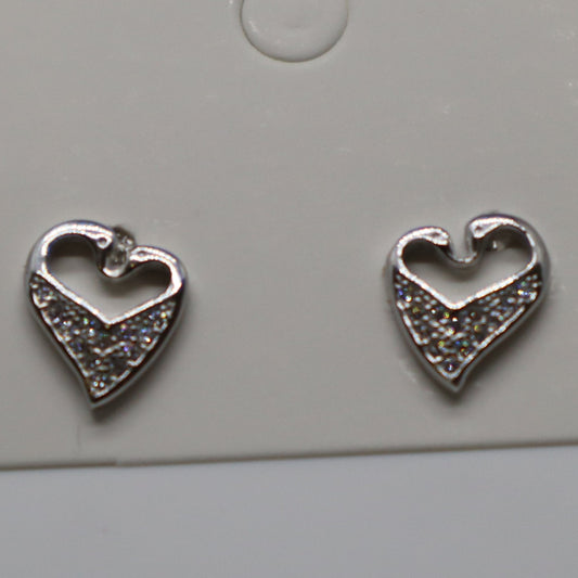Heart with Crystals Sterling Silver Stud Earring