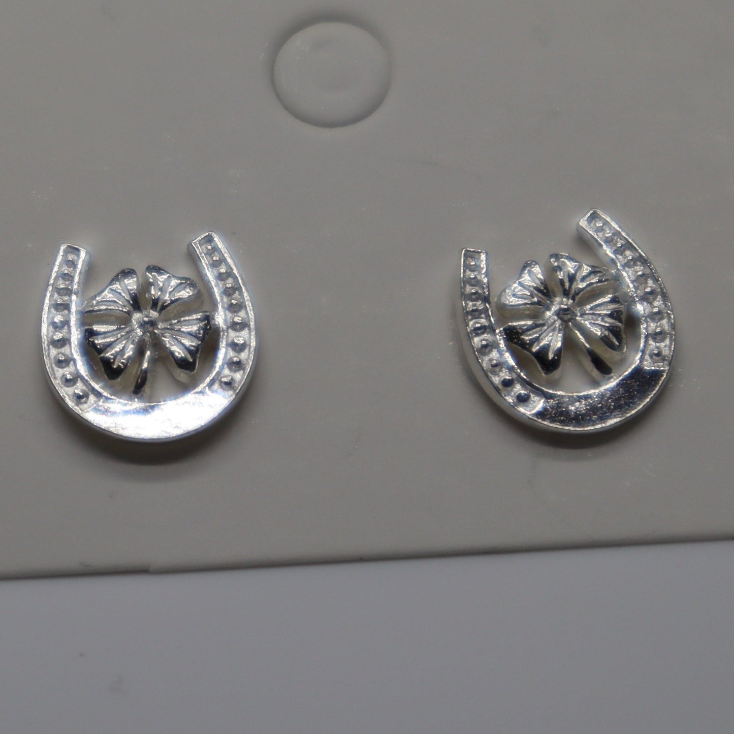 Horse Shoe with 4 Leaf Clover Sterling Silver Stud