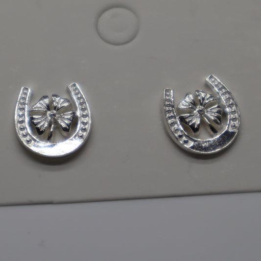 Horse Shoe with 4 Leaf Clover Sterling Silver Stud