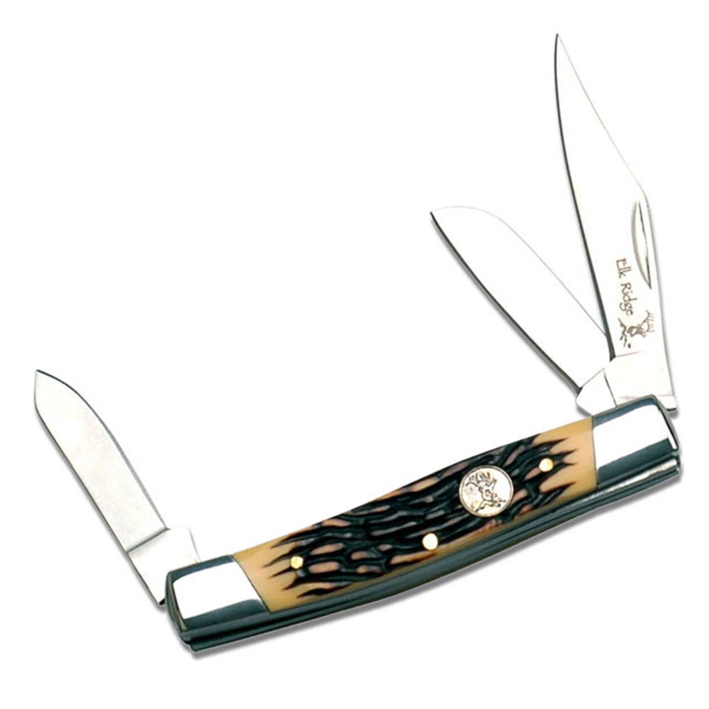 Stockman Knife – Brown Bone Handle with Elk Medallion