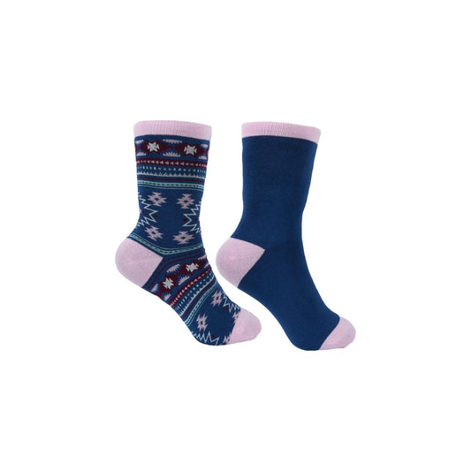 Pure Western - Navy/Pink Adult Crew Socks (Twin Pack)