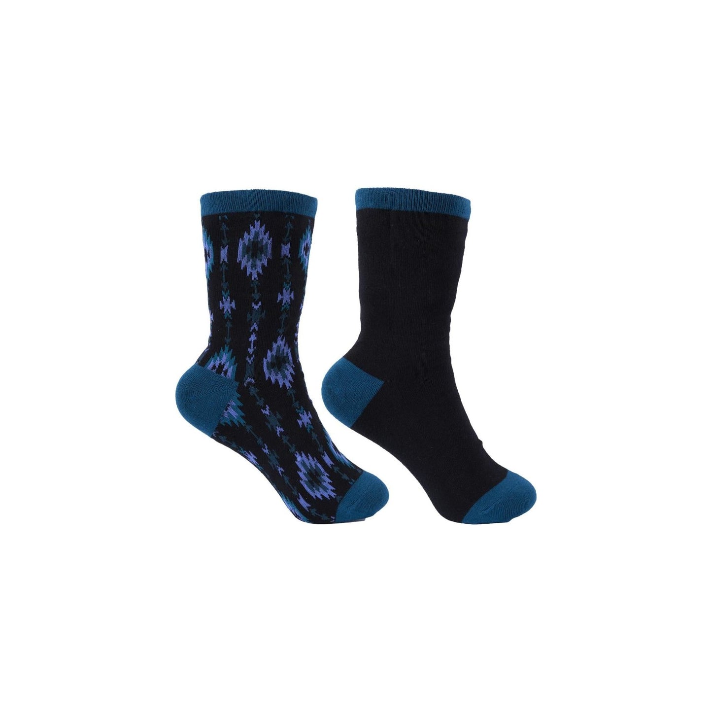 Pure Western - Black/Teal Adult Crew Socks (Twin Pack)
