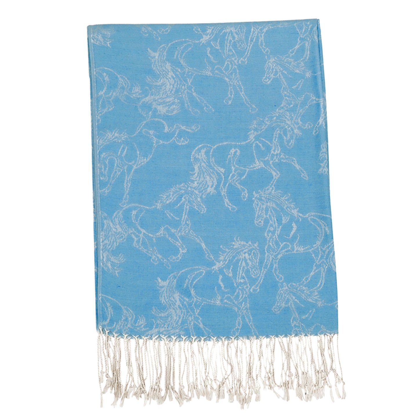 Royal Blue Pashmina & Silk Scarf “Lila” – Linear Horse Design