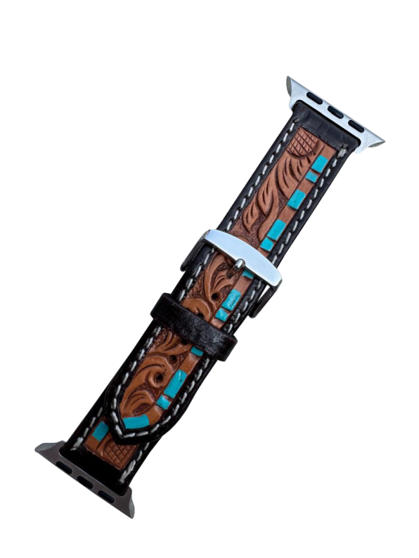Tooling Leather Apple Watch Strap with Turquoise Detail