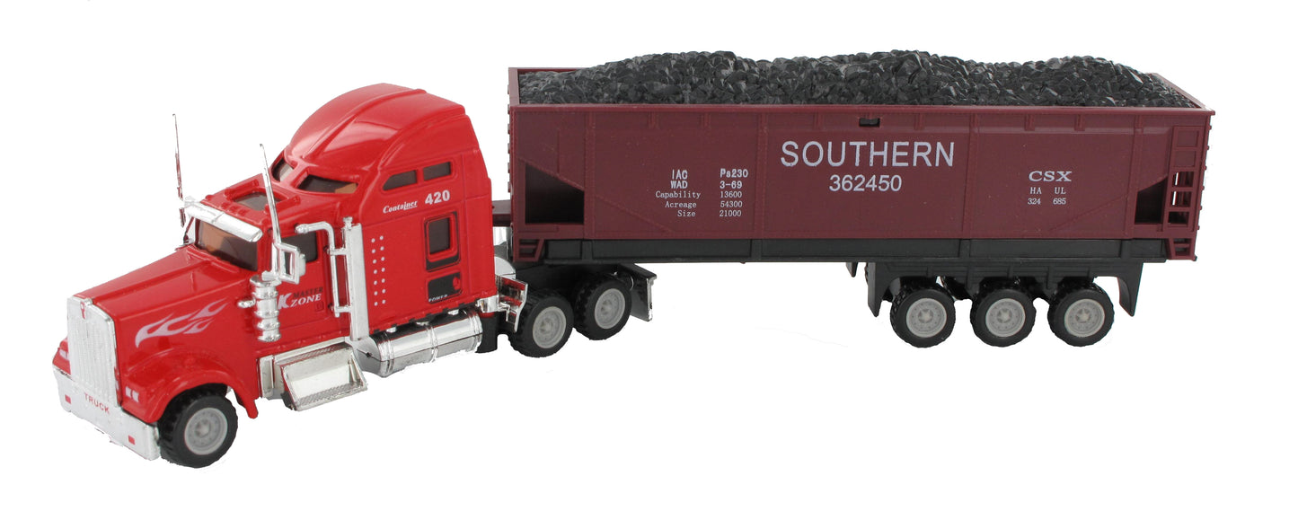 🚛 Semi Trailer Truck Set – Tanker, Coal Truck, Cattle Truck & Shipping Container
