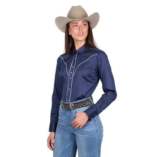 Wrangler Women’s Bridget Western Long Sleeve Shirt – Navy