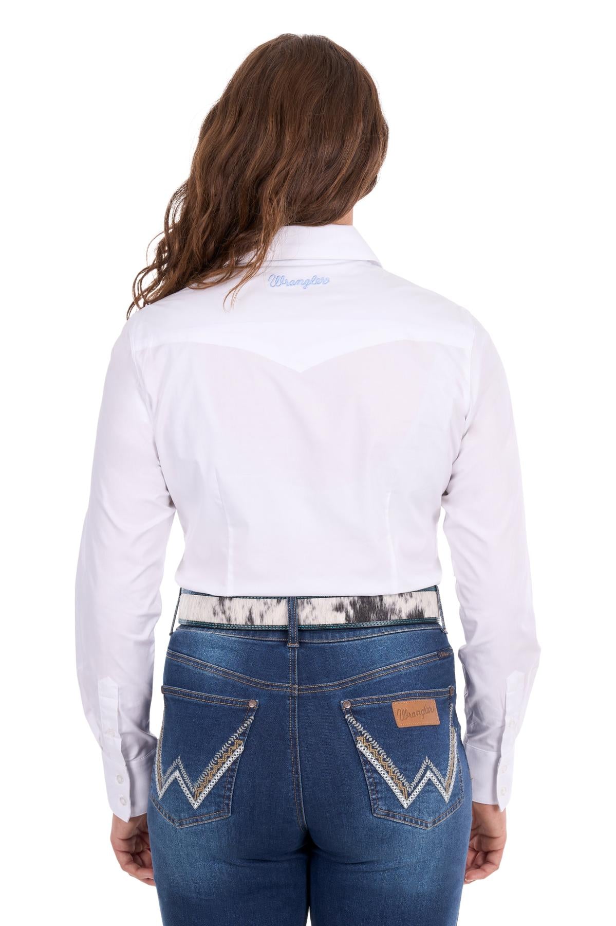 Wrangler Women’s Hazel Logo Western Long Sleeve Shirt - White