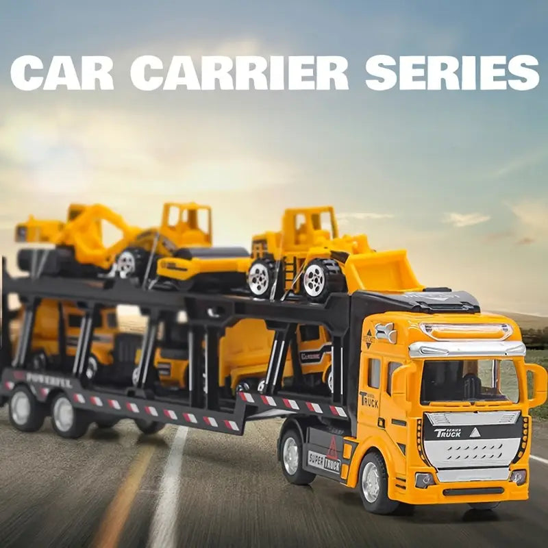 Truck King Die-Cast Toy Set – 32cm Semi-Truck with 6 Mini Construction Vehicles