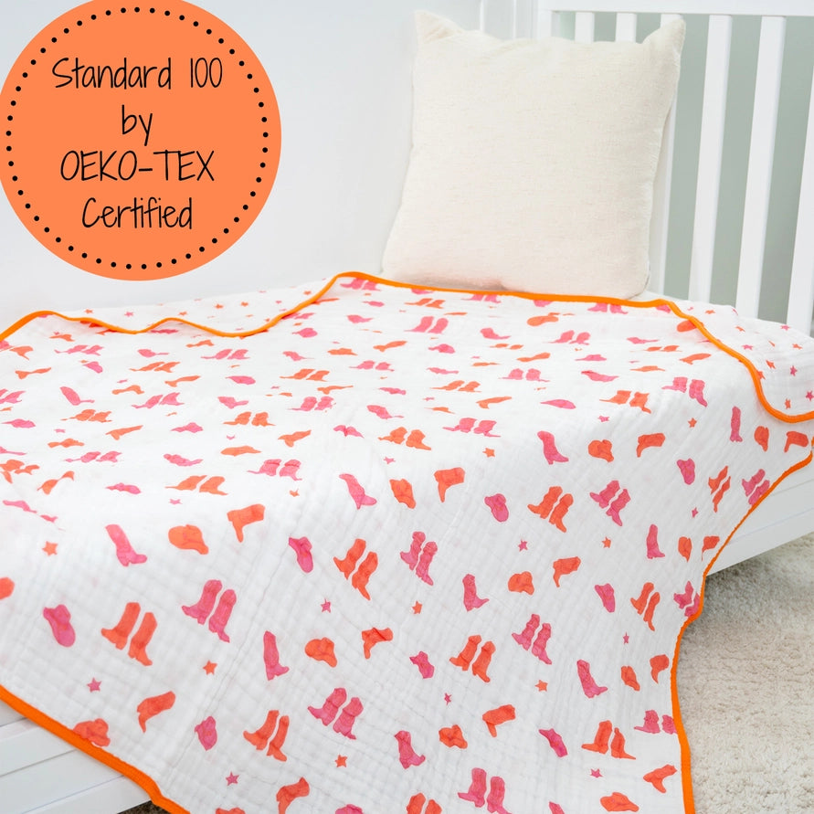 Cowgirl Boot Muslin Quilt Baby & Kids Blanket – 47x47