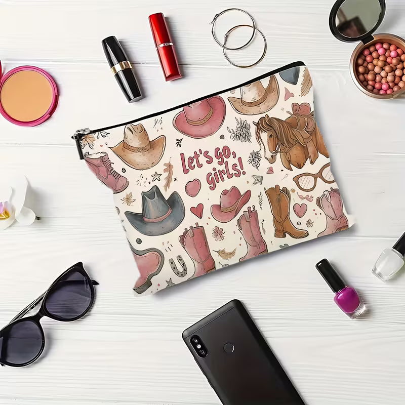 Western Cowgirl “Let’s Go” Makeup & Pencil Case – Vintage Style